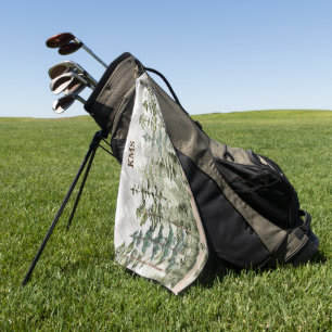 Monogramm-Wasserfarbe Grüner Kiefernwald auf dem B Golfhandtuch