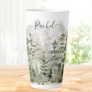 Monogramm-Wasserfarbe Grüner Kiefernwald auf dem B Milchtasse