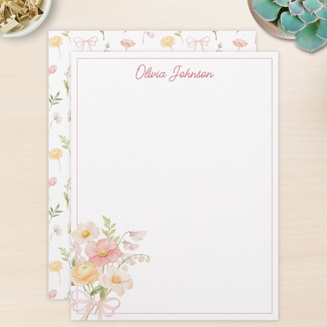 Monogramm-Wasserfarbe Hübscher Blumenstrauß Floral Briefbogen (Von Creator hochgeladen)