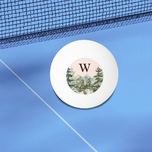 Monogramm-Wasserfarbe Kiefernwald & Berg Rustikal Tischtennisball