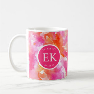 Monogramm-Wasserfarbe Pink Orange Abstrakt Kaffeetasse