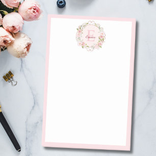 Monogramm-Wasserfarbe-Rosa-Rosen-Blumen-Blumenmust Post-it Klebezettel