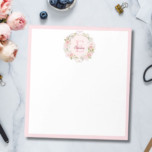 Monogramm-Wasserfarbe-Rosa-Rosen-Blumen-Floral Notizblock