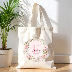 Monogramm-Wasserfarbe Rosa Rosenblüten Blumen Flor Tragetasche