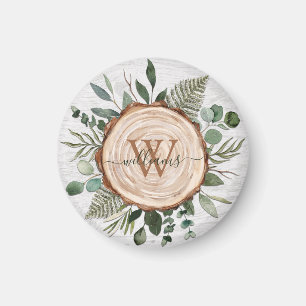 Monogramm-Wasserfarbe Rustikale Holzscheibe und La Magnet