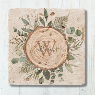 Monogramm Wasserfarbe Rustikale Holzscheibe und La Steinuntersetzer