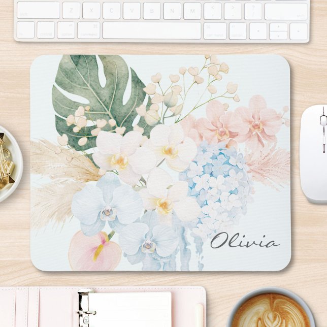 Monogramm-Wasserfarbe-Tropischer-Blumenstrauß Flor Mousepad (Von Creator hochgeladen)