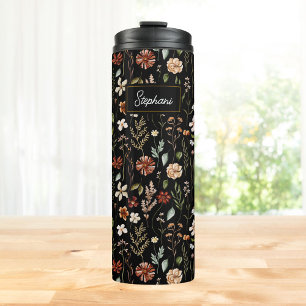 Monogramm Wasserfarbe Vintage Wildblumen Blumenmus Thermosbecher