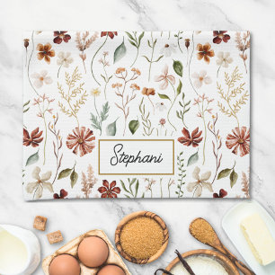 Monogramm-Wasserfarbe Vintage-Wildblumen-Blumentee Geschirrtuch
