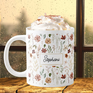 Monogramm Wasserfarbe Vintage Wildblumen Floral Jumbo-Tasse