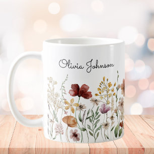 Monogramm Wasserfarbe Wildblume Hübsche Blumen  Kaffeetasse