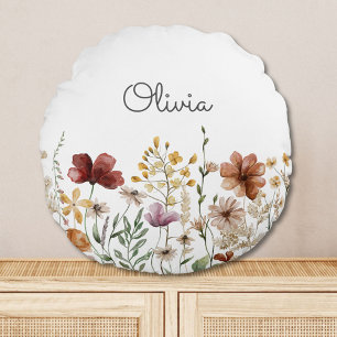 Monogramm Wasserfarbe Wildblume Hübsche Blumen  Rundes Kissen