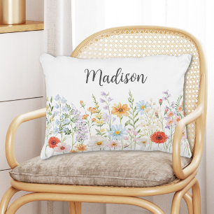 Monogramm-Wasserfarbe-Wildblumen-Blumen-Botanik Dekokissen