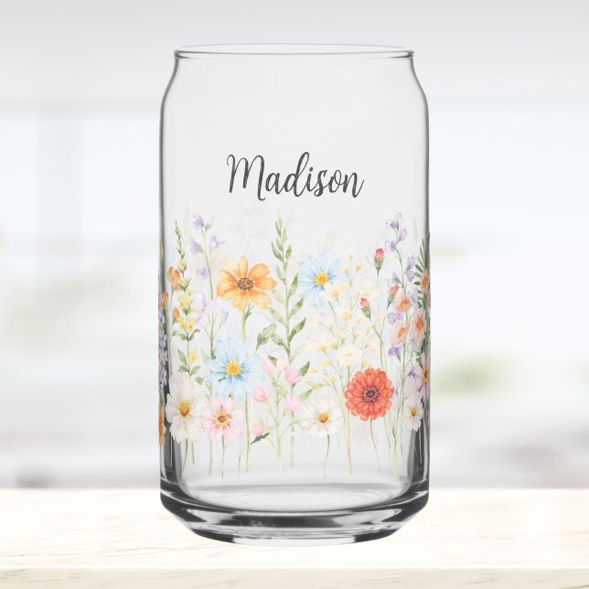 Monogramm-Wasserfarbe-Wildblumen-Blumen-Botanik Dosenglas (Von Creator hochgeladen)
