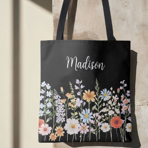 Monogramm-Wasserfarbe-Wildblumen-Blumen-Botanik Tasche