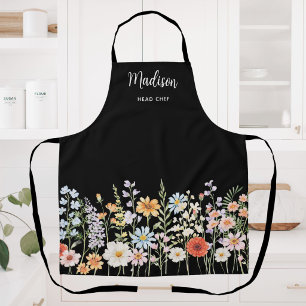Monogramm-Wasserfarbe-Wildblumen-Blumen-Kochen Schürze