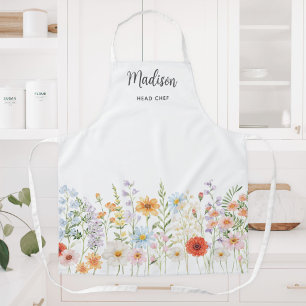 Monogramm-Wasserfarbe-Wildblumen-Blumen-Kochen Schürze