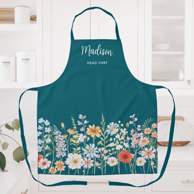 Monogramm-Wasserfarbe-Wildblumen-Blumen-Kochen Schürze (Von Creator hochgeladen)