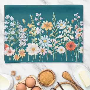 Monogramm Wasserfarbe Wilde Blumen Floral Botanisc Geschirrtuch