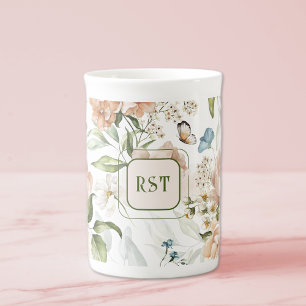 Monogramm-Wasserfarben-Blumen 300ml Prozellantasse