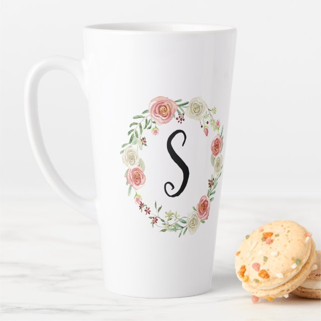 Monogramm Wasserfarben Blumenzauber Rosa Weiße Ros Milchtasse (Beispiel)