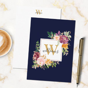 Monogramm Wasserfarben Rosen Gold Blumen Floral Mitteilungskarte