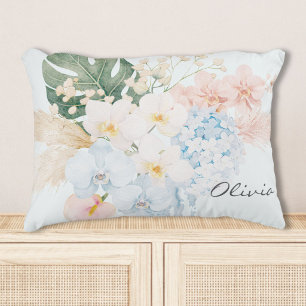 Monogramm-Wasserfarben-Tropenblumenstrauß Floral Dekokissen