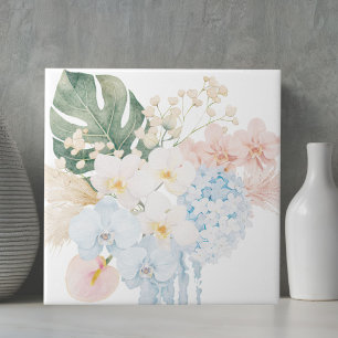 Monogramm-Wasserfarben-Tropenblumenstrauß Floral Fliese