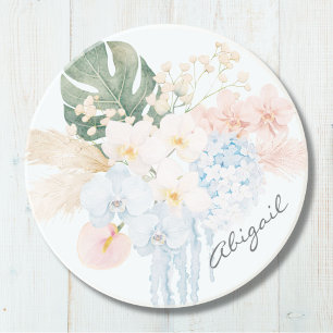 Monogramm-Wasserfarben-Tropenblumenstrauß Floral Getränkeuntersetzer