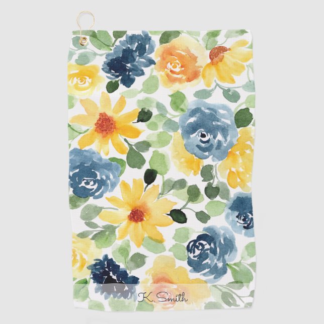Monogramm Wasserfarbenfrostblüten Golfhandtuch (Vorderseite)