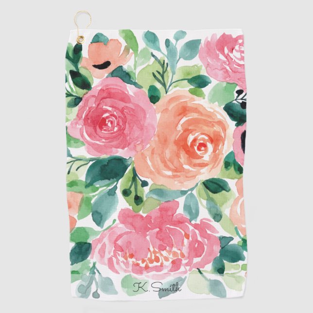 Monogramm Wasserfarbenfrostblüten Golfhandtuch (Vorderseite)