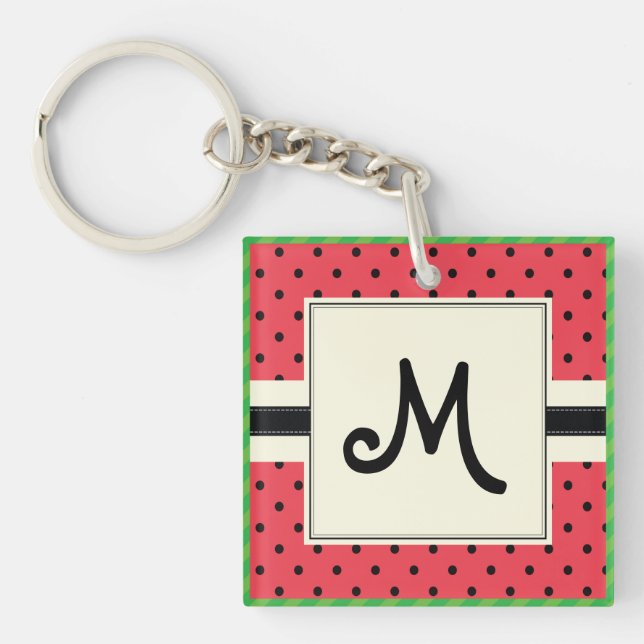 Monogramm Wassermelone Muster sommerliche Früchte Schlüsselanhänger (Vorderseite)