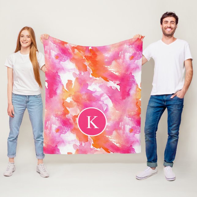 Monogramm Watercolor Pink Orange Abstrakt Fleecedecke (Beispiel)