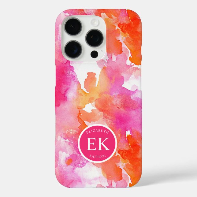 Monogramm Watercolor Pink Orange Abstrakt iPhone 16 Pro Hülle (Rückseite)