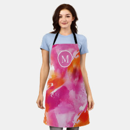 Monogramm Watercolor Pink Orange Abstrakt Schürze