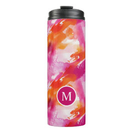 Monogramm Watercolor Pink Orange Abstrakt Thermosbecher