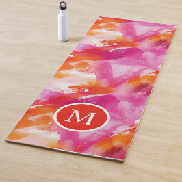 Monogramm Watercolor Pink Orange Abstrakt Yogamatte