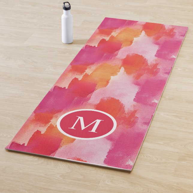 Monogramm Watercolor Pink Orange Abstrakt Yogamatte (Beispiel)