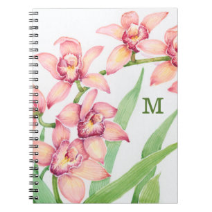 Monogramm  Watercolor-Rosa-Blumen Notizblock