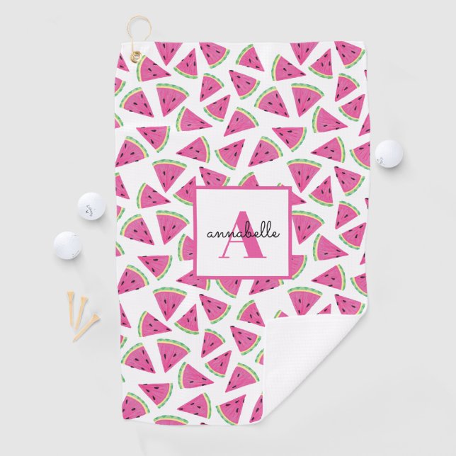 Monogramm Watermelon Muster Pink Golfhandtuch (Insitu)