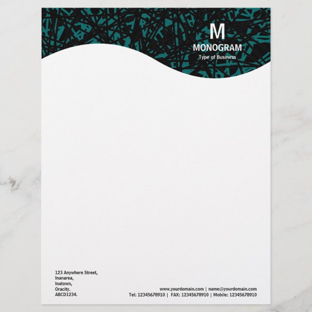 Monogramm Wave - Abstrakte Linien - Moss Green Briefbogen (Vorderseite)