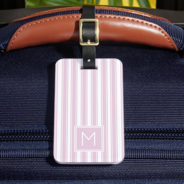 Monogramm weich rosa und weiße knöchelige Streifen Gepäckanhänger (Vorderseite Insitu 2)