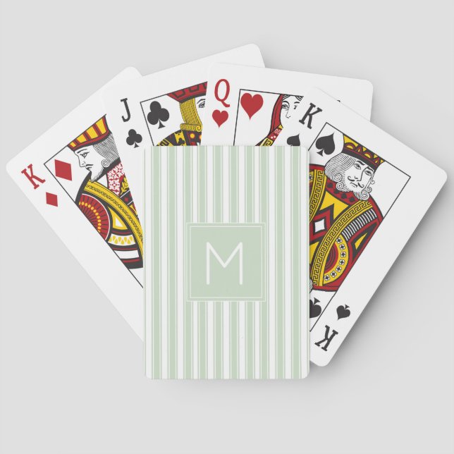 Monogramm weiche Streifen grün und weiß kleben Spielkarten (Rückseite)