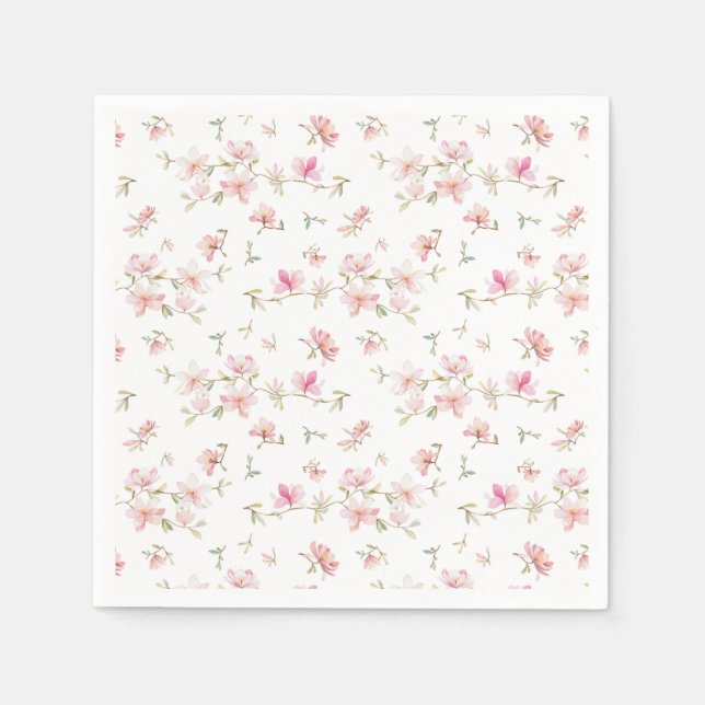 Monogramm | Weichrosa Wasserfarben-Blume Serviette (Vorderseite)