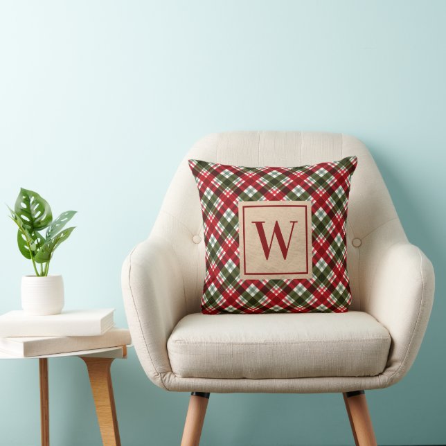 Monogramm Weihnachten Kariert Kissen (Stuhl )