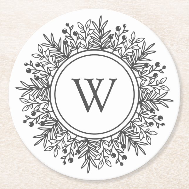 Monogramm Weihnachten Runder Pappuntersetzer (Vorderseite)