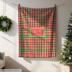 Monogramm-Weihnachtsdecke Klassischer Tartan-Akzen Fleecedecke