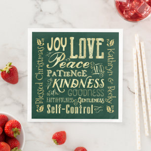 Monogramm Weihnachtsfrucht des Geistes Gold Grün Serviette