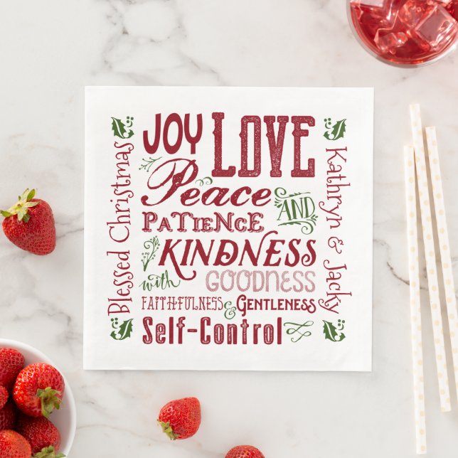 Monogramm Weihnachtsfrucht des Geistes Rot Grün Serviette (Beispiel)