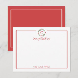 Monogramm-Weihnachtskranz Rot & Weiß Schreibwaren Mitteilungskarte